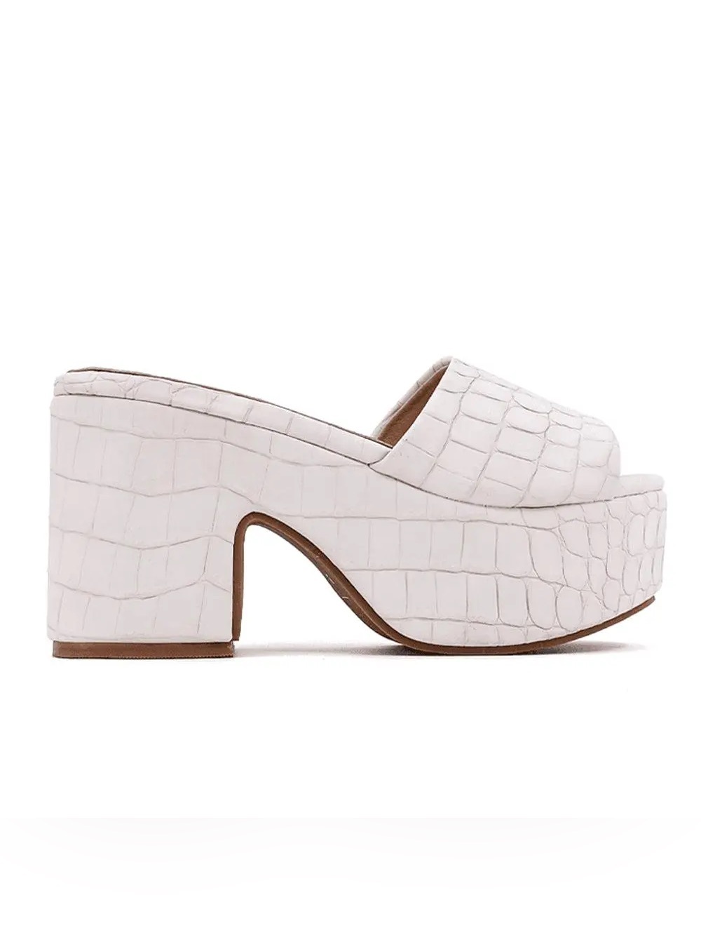 NIB Shu Shop Giza White Croc-Embossed Platform Sandals